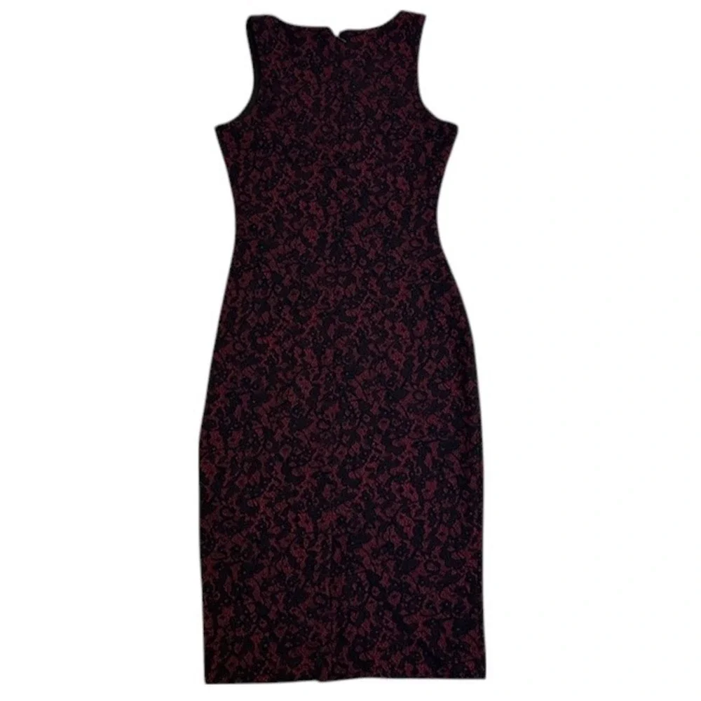 Michael Kors‎ Bodycon Dress Sleeveless V-Neck Burgundy Black Pattern Lace Size 2